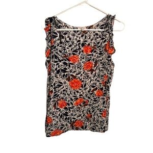 Joie Sleeveless Silk Blouse White Navy Floral